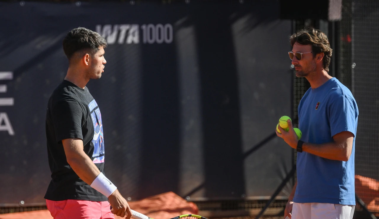 Carlos Alcaraz, en un entrenamiento en las instalaciones del Foro Itálico