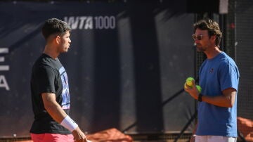 Carlos Alcaraz, en un entrenamiento en las instalaciones del Foro Itálico