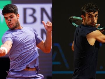 Carlos Alcaraz y Lorenzo Musettti, en acción en el Foro Itálico
