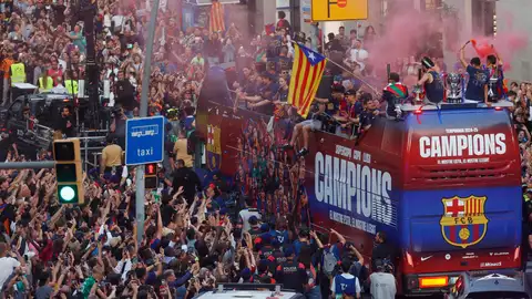 Los jugadores del FC Barcelona durante la celebración este viernes Los jugadores del FC Barcelona durante la celebración este viernes