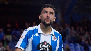 Zakaria Eddahchouri, en un partido con el Deportivo de la Coru&ntilde;a