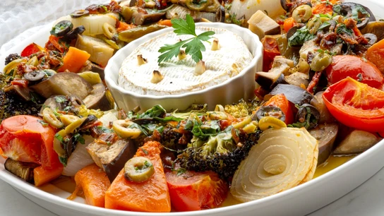 Verduras asadas con camembert fundido Verduras asadas con camembert fundido