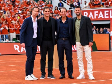 El Big Four posa en el homenaje de Rafa Nadal en Roland Garros