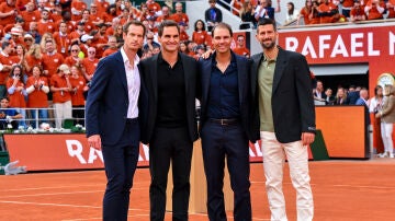 El Big Four posa en el homenaje de Rafa Nadal en Roland Garros
