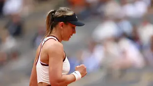 Paula Badosa celebra un punto ante Osaka Paula Badosa celebra un punto ante Osaka