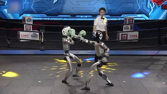 Un combate de kickboxing entre robots en China Un combate de kickboxing entre robots en China