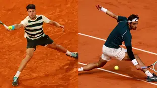 Carlos Alcaraz y Lorenzo Musetti, en acción en Roland Garros Carlos Alcaraz y Lorenzo Musetti, en acción en Roland Garros
