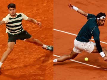 Carlos Alcaraz y Lorenzo Musetti, en acción en Roland Garros
