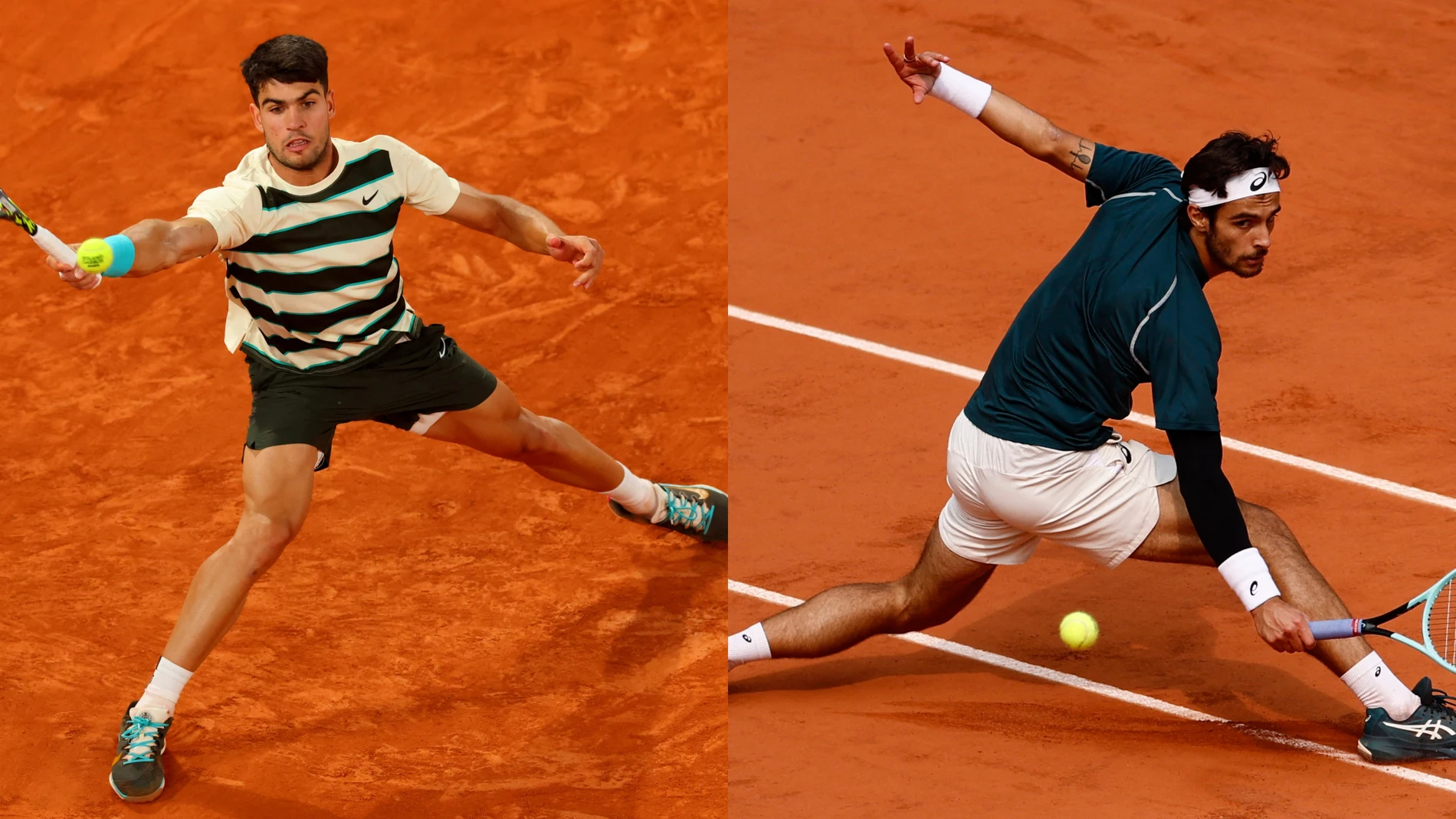 Carlos Alcaraz y Lorenzo Musetti, en acción en Roland Garros Carlos Alcaraz y Lorenzo Musetti, en acción en Roland Garros