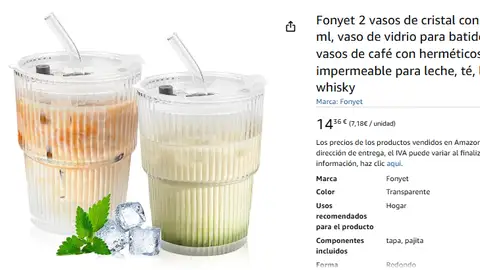 Vaso de cristal con tapa y pajita Vaso de cristal con tapa y pajita