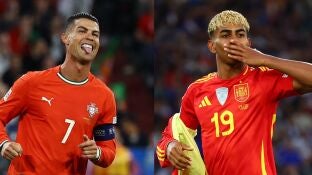 Cristiano Ronaldo y Lamine Yamal celebran un gol ante Alemania y Francia