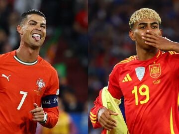 Cristiano Ronaldo y Lamine Yamal celebran un gol ante Alemania y Francia