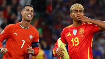 Cristiano Ronaldo y Lamine Yamal celebran un gol ante Alemania y Francia