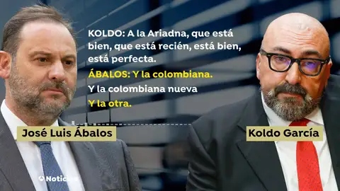 Salen a la luz audios de Ábalos y Koldo García planificando un fin de semana con mujeres en 2019: "A ti te gusta más Ariatna". "No sé, la Carlota se enrolla que te cagas" Salen a la luz audios de Ábalos y Koldo García planificando un fin de semana con mujeres en 2019: "A ti te gusta más Ariatna". "No sé, la Carlota se enrolla que te cagas"