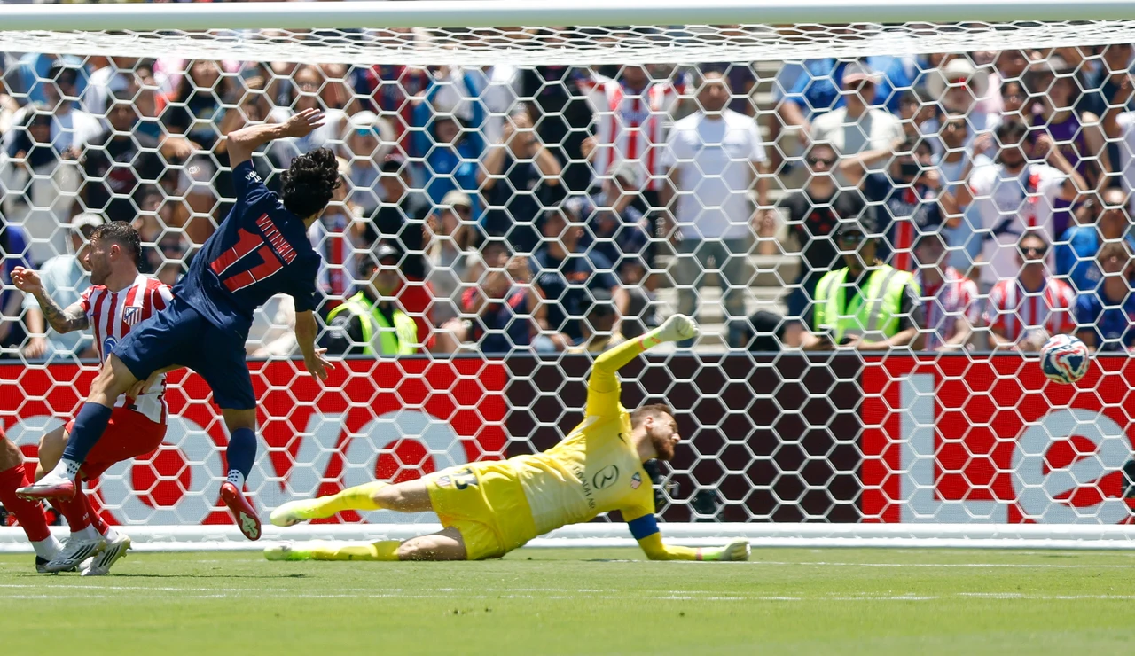 Imagen de uno de los goles del PSG ante el Atlético