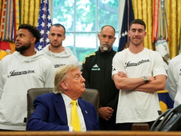 Donald Trump durante la visita de la Juventus al Despacho Oval