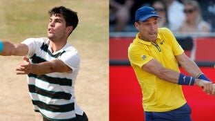 Carlos Alcaraz y Roberto Bautista, en acci&oacute;n en el torneo de Queen's 2025