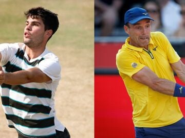 Carlos Alcaraz y Roberto Bautista, en acción en el torneo de Queen's 2025