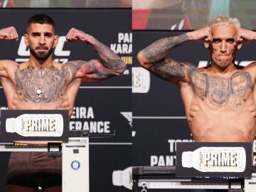 Ilia Topuria y Charles Oliveira, en el pesaje oficial en Las Vegas