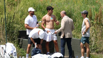 Carlos Alcaraz en un entrenamiento en Wimbledon