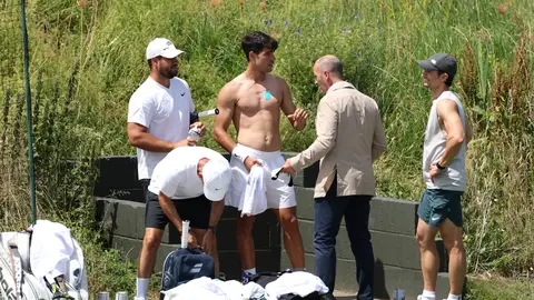 Carlos Alcaraz en un entrenamiento en Wimbledon Carlos Alcaraz en un entrenamiento en Wimbledon