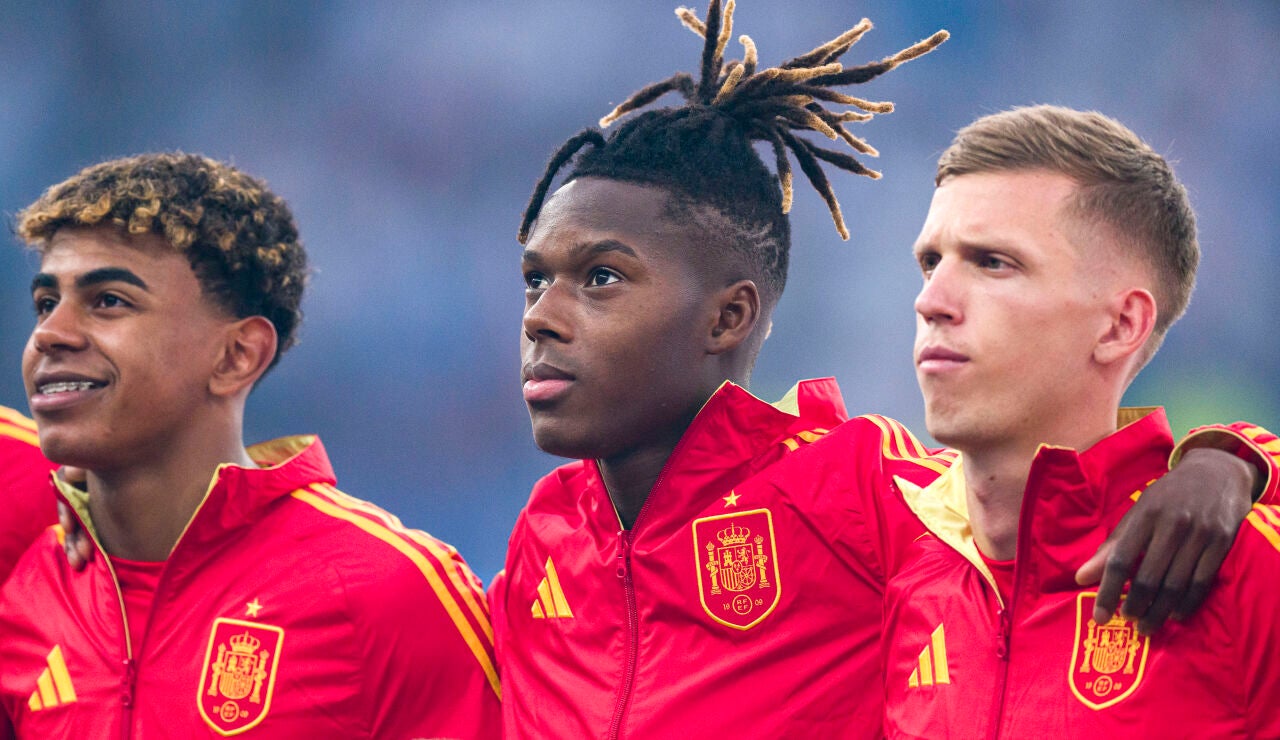 Dani Olmo, Nico Williams y Lamine Yamal con la selecci&oacute;n