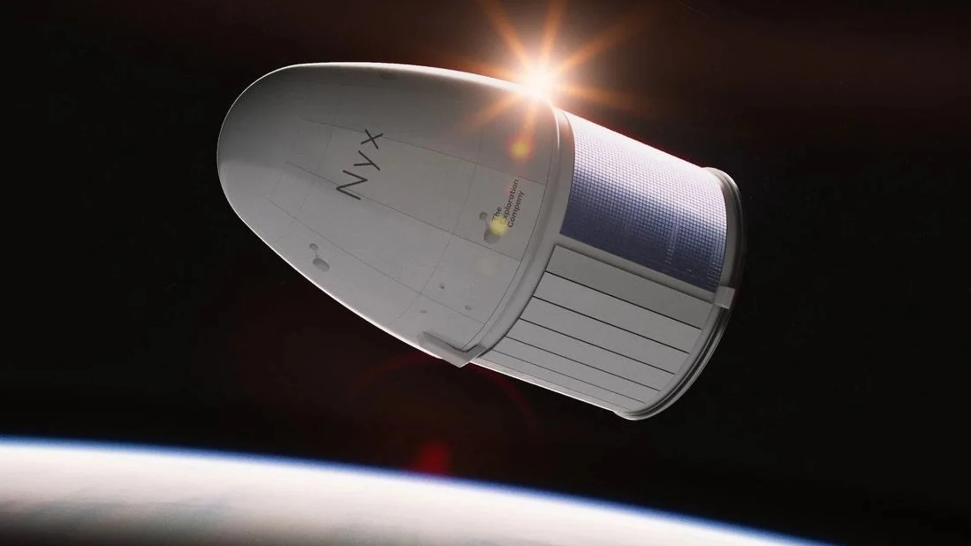 Impresión artística de la cápsula Nyx de The Exploration Company en órbita Impresión artística de la cápsula Nyx de The Exploration Company en órbita