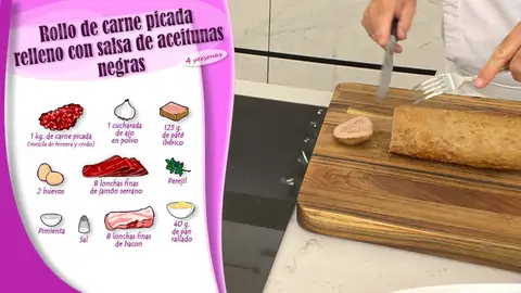 Ingredientes Rollo de carne picada relleno con salsa de aceitunas negras Ingredientes Rollo de carne picada relleno con salsa de aceitunas negras