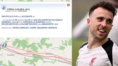 Punto exacto del accidente de tráfico de Diego Jota en la provincia de Zamora Punto exacto del accidente de tráfico de Diego Jota en la provincia de Zamora