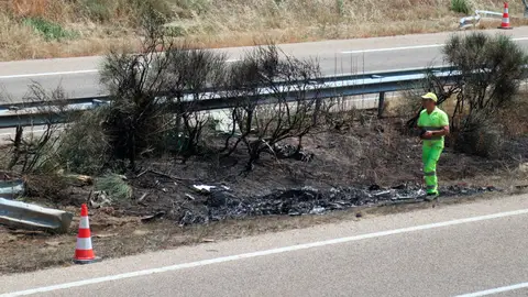 Imagen del lugar del accidente en el que el futbolista del Liverpool Diogo Jota, de 28 años, y su hermano André, de 26, han fallecido Imagen del lugar del accidente en el que el futbolista del Liverpool Diogo Jota, de 28 años, y su hermano André, de 26, han fallecido