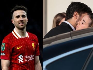 Diego Jota (izquierda) y su mujer (derecha) en el funeral del jugador