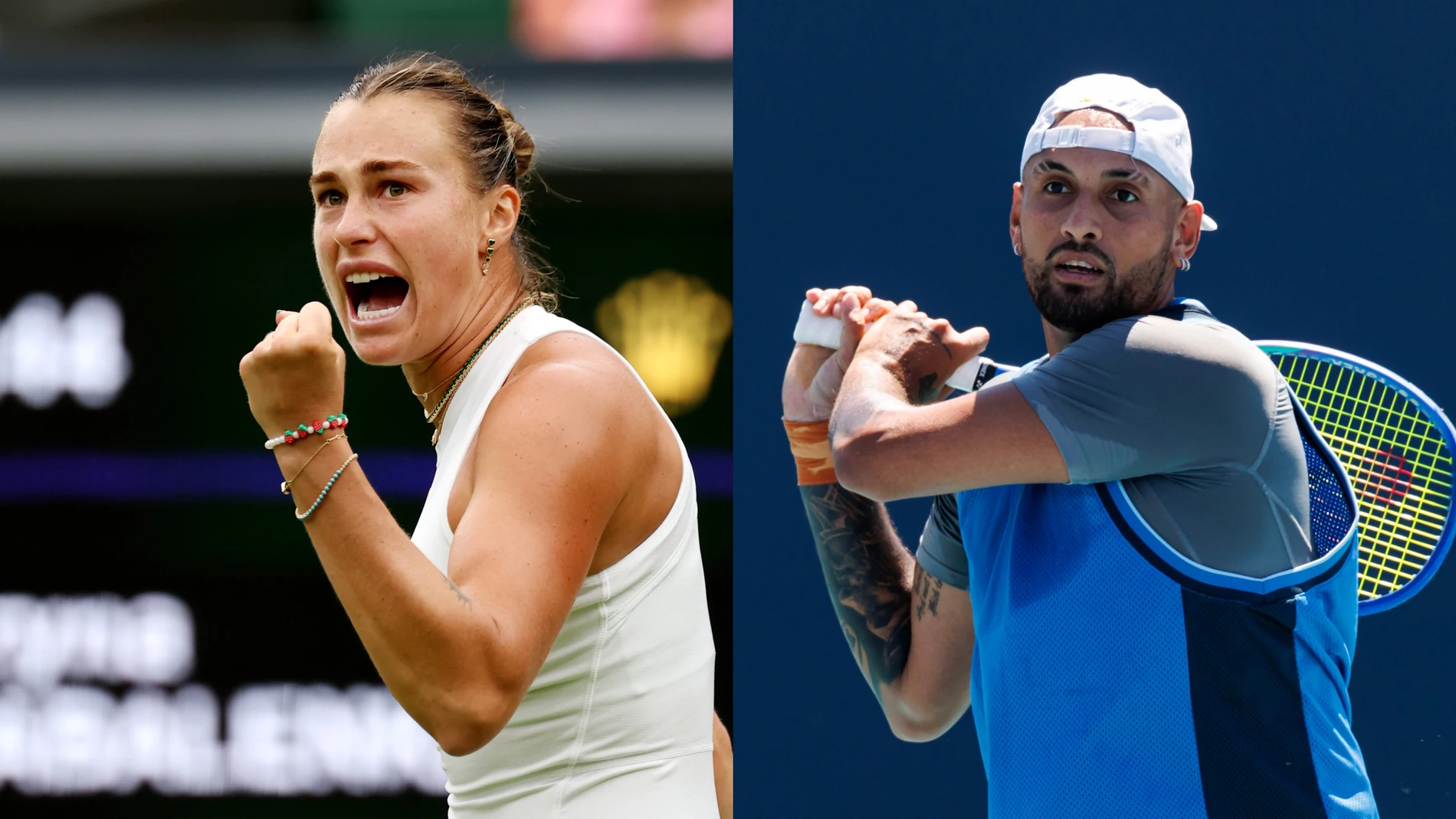 Sabalenka y Kyrgios, en dos fotografías de archivo Sabalenka y Kyrgios, en dos fotografías de archivo