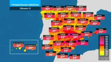 Mapa de temperaturas máximas Mapa de temperaturas máximas