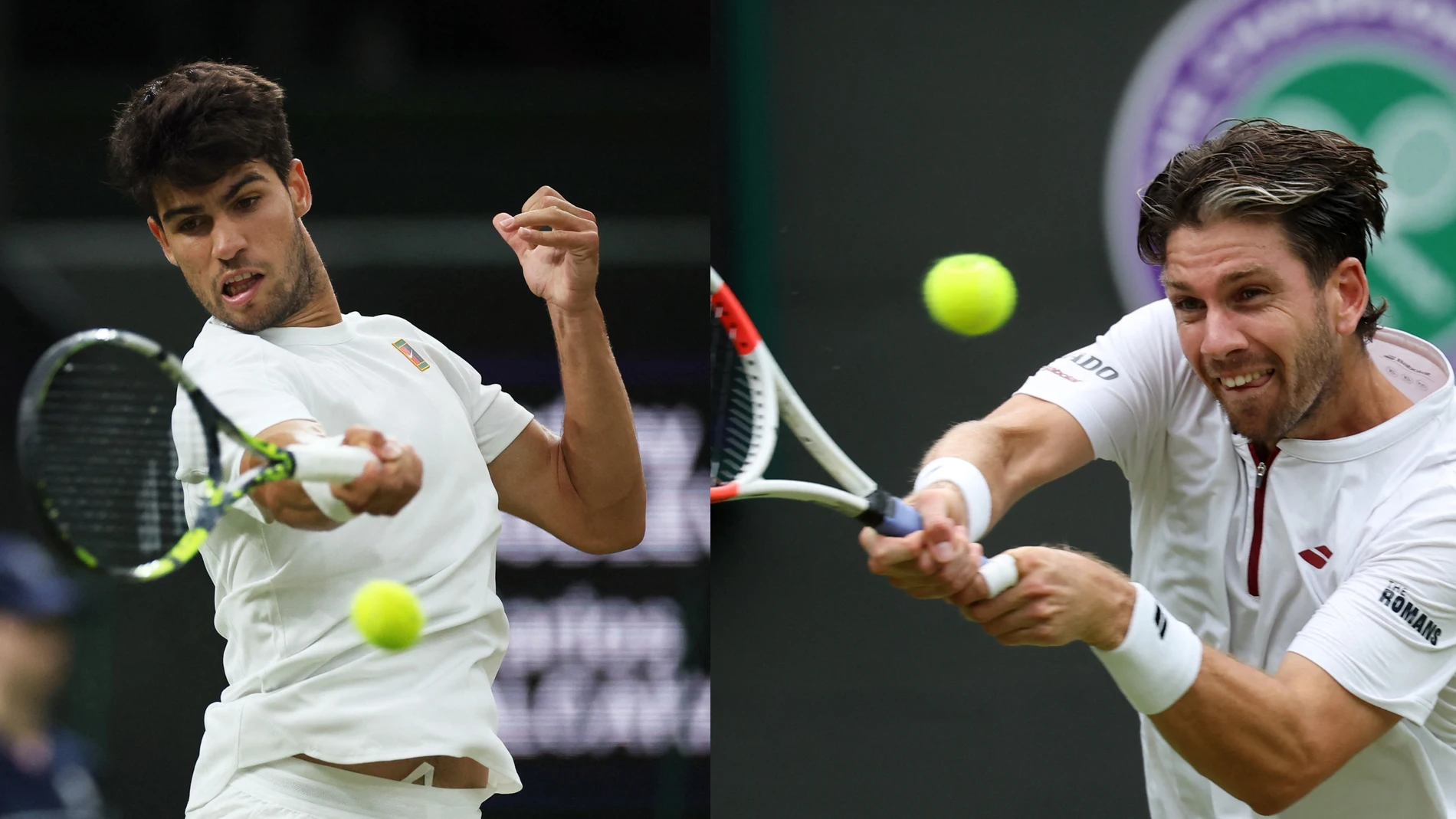 Carlos Alcaraz y Cameron Norrie, en acción en Wimbledon Carlos Alcaraz y Cameron Norrie, en acción en Wimbledon