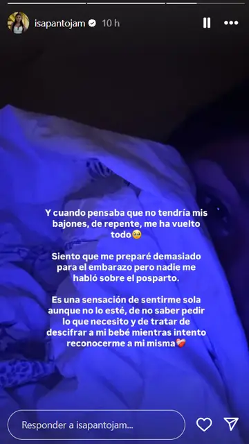 Isa Pantoja confiesa que le han vuelto los bajones durante su postparto Isa Pantoja confiesa que le han vuelto los bajones durante su postparto