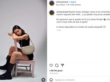 Rebeca Ter&aacute;n posando para su marca de bolsos AMIMA Brand