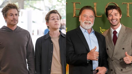 Rob Lowe con su hijo John Owen y Arnold Schwarzenegger con su hijo Patrick Rob Lowe con su hijo John Owen y Arnold Schwarzenegger con su hijo Patrick