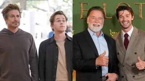 Rob Lowe con su hijo John Owen y Arnold Schwarzenegger con su hijo Patrick Rob Lowe con su hijo John Owen y Arnold Schwarzenegger con su hijo Patrick