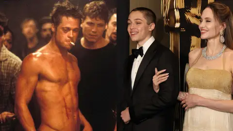 Brad Pitt en El club de la lucha y su hijo Knox con Angelina Jolie Brad Pitt en El club de la lucha y su hijo Knox con Angelina Jolie