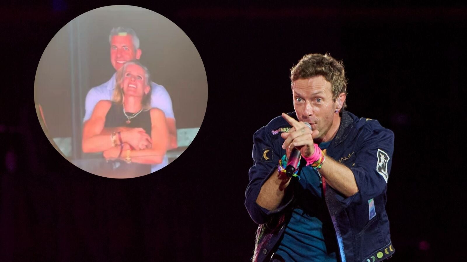 La reacción de Chris Martin, vocalista de Coldplay, durante la 'Kiss Cam': 