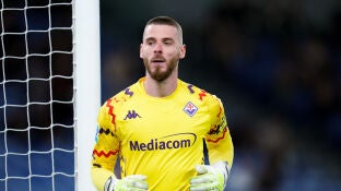 David de Gea durante un partido con la Fiorentina