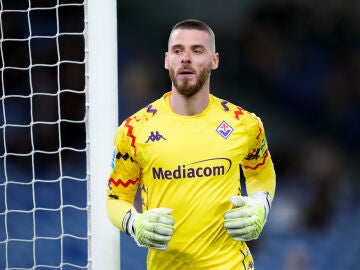 David de Gea durante un partido con la Fiorentina