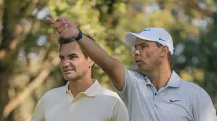 Nadal y Federer jugando juntos al golf Nadal y Federer jugando juntos al golf
