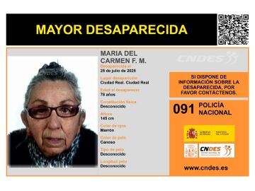 María del Carmen Ferrándiz, mujer desaparecida en Ciudad Real. 