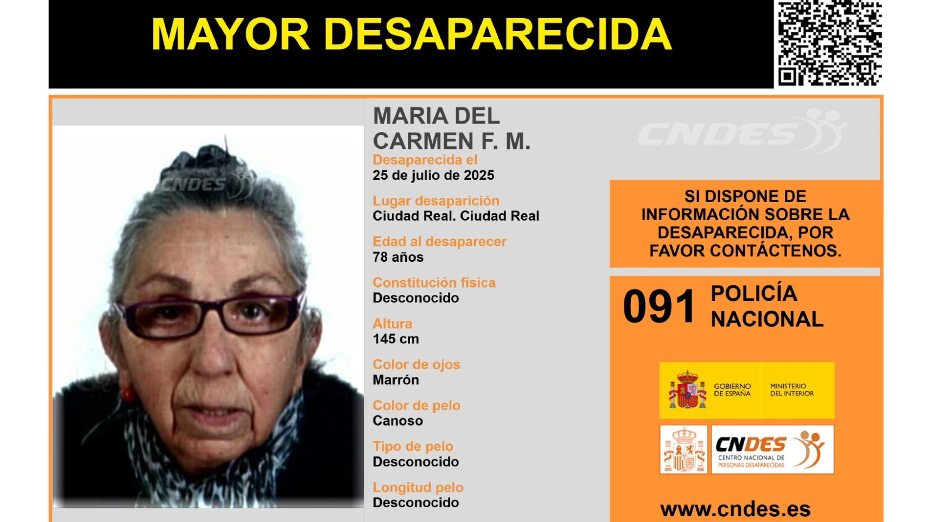 María del Carmen Ferrándiz, mujer desaparecida en Ciudad Real. María del Carmen Ferrándiz, mujer desaparecida en Ciudad Real.