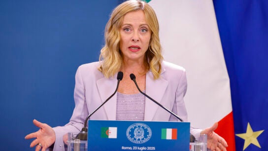 July 23, 2025, Rome, ITALY: Italian Prime Minister Giorgia Meloni during a press conference ant the end of an Italy Algeria Summit, Rome 23 July 2025. ANSA/FABIO FRUSTACI. Europa Press/Contacto/Fabio Frustaci 23/07/2025 ONLY FOR USE IN SPAIN