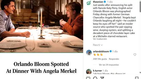 El post de Instagram sobre un montaje entre Orlando Bloom y Angela Merkel El post de Instagram sobre un montaje entre Orlando Bloom y Angela Merkel