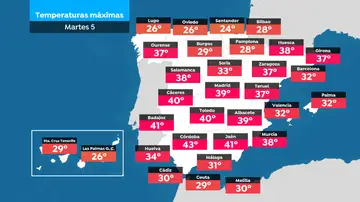 Mapa temperaturas máximas Mapa temperaturas máximas