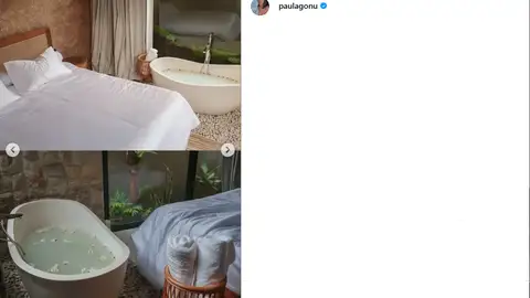 Dormitorio con bañera en la villa de Bali de Paula Gonu Dormitorio con bañera en la villa de Bali de Paula Gonu