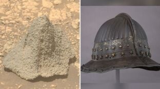 Comparativa entre la roca marciana y un casco holand&eacute;s de siglo 17